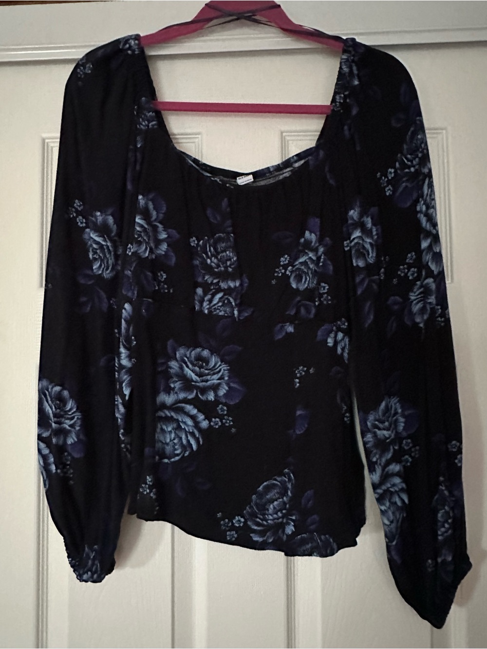 Old Navy Black Long-Sleeve Floral Peasant Blouse NWOT